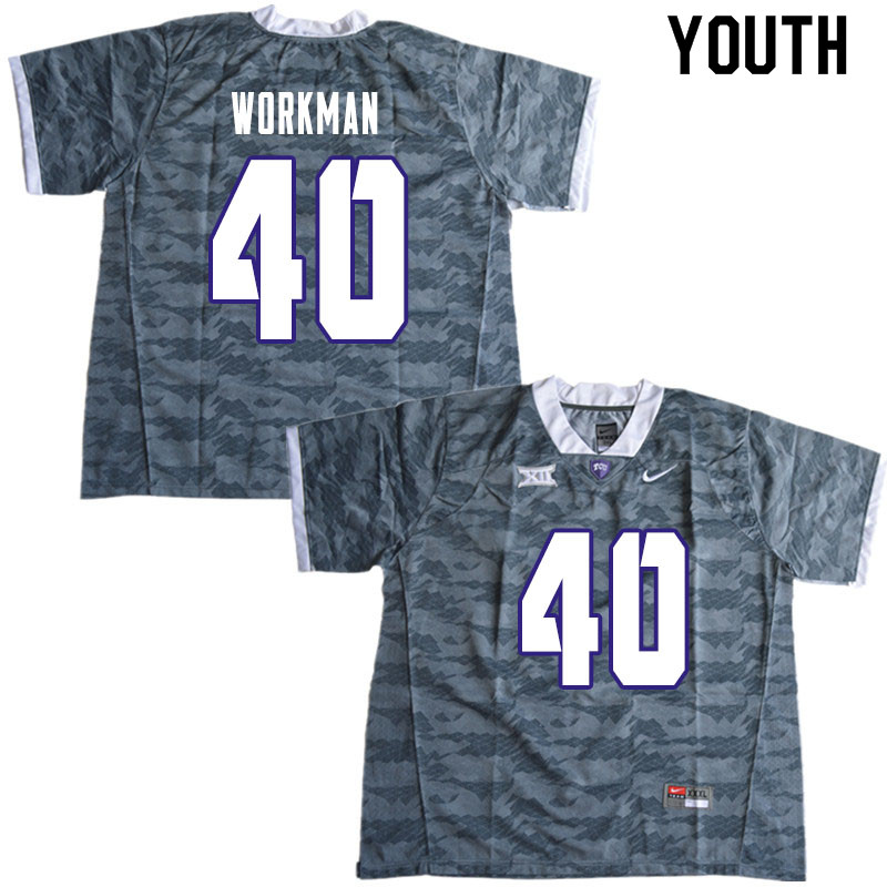 Youth #40 Parker Workman TCU Horned Frogs College Football Jerseys Sale-Gray
